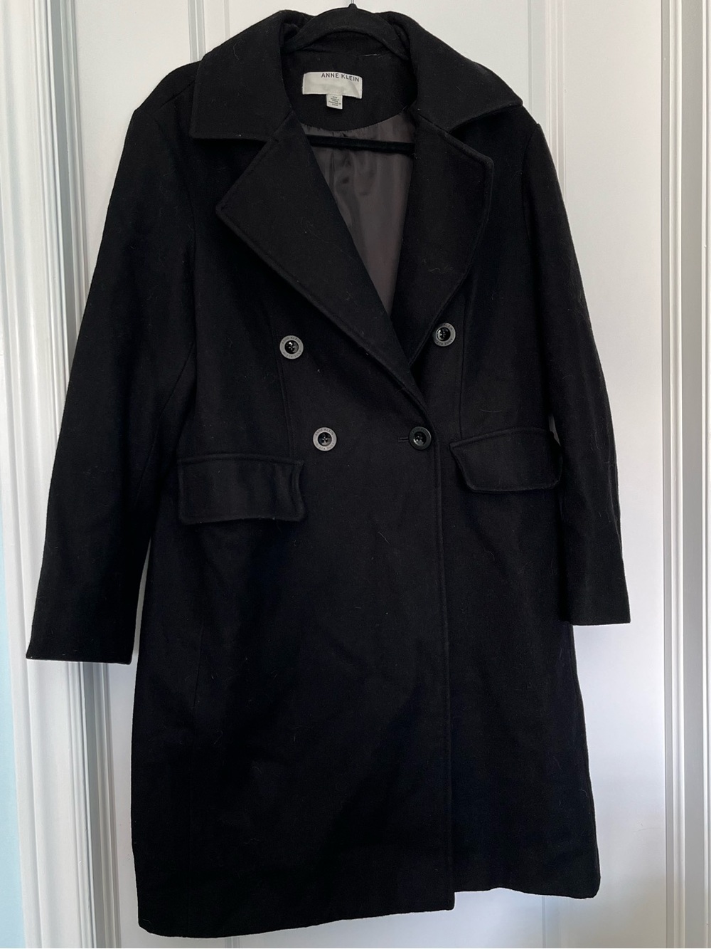 Black Double-Breasted Wool Blend Coat